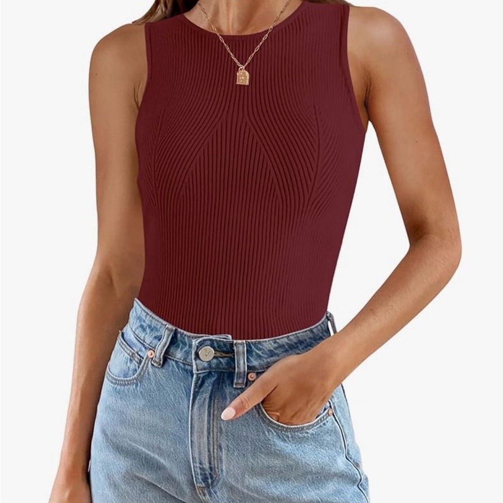Red Ribbed Sleeveless Tank sweater